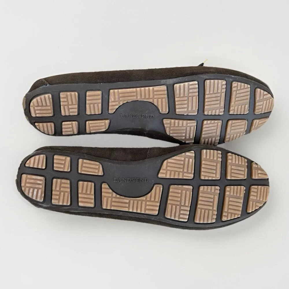 New Lands End Womens Size 8 Slip On Tassel Moccasin Brown Suede Loafers
